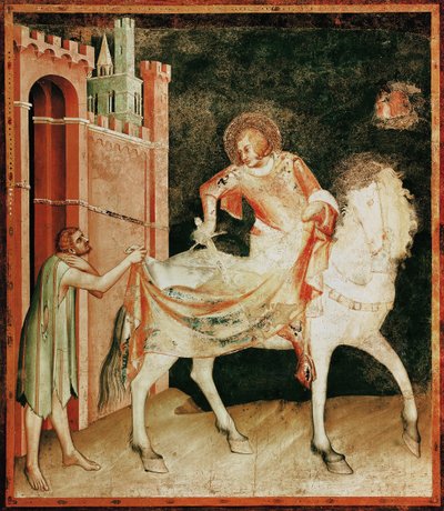 St. Martin sharing his cloak with the beggar, from the Life of St. Martin, 1326 by Simone Martini